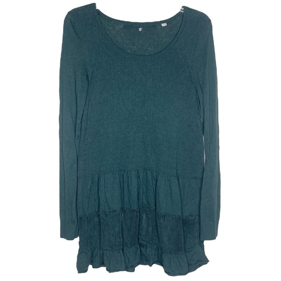 Knitted and Knotted Anthropologie Dark Green Ruffle Hem Sweater Women's Small - Picture 2 of 11